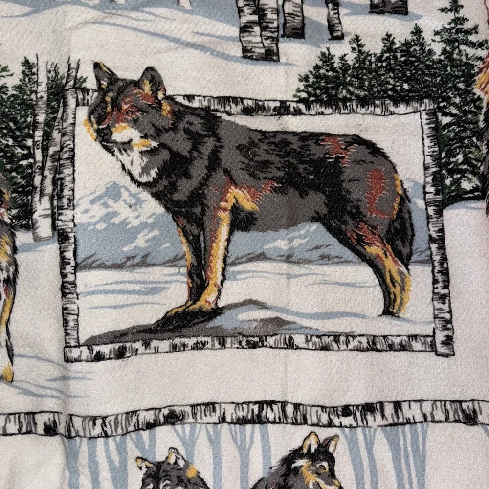 Vtg Blanket Wolves Acrylic Stiff Winter Wooded Scene Birch Trees 60 X 86